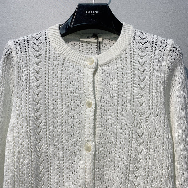 Celine 26SS Openwork Knit Cardigan White in Cotton 978030