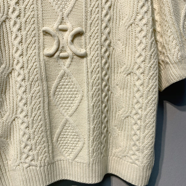 Celine 26SS Cable Knit Short-Sleeve T-Shirt Beige in Wool 972358