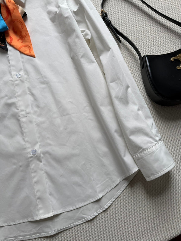 Celine 26SS Long-Sleeve Shirt with Embroidered Logo White in Cotton 943325