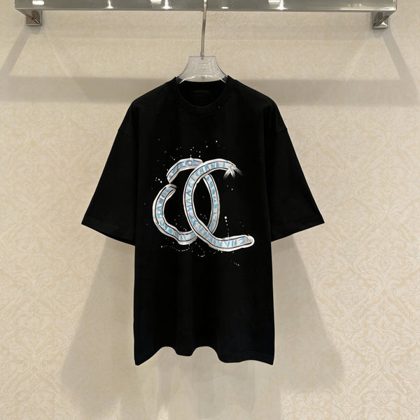 Chanel "CC" Letter Series Short-sleeved T-shirt Black in Cotton 127291
