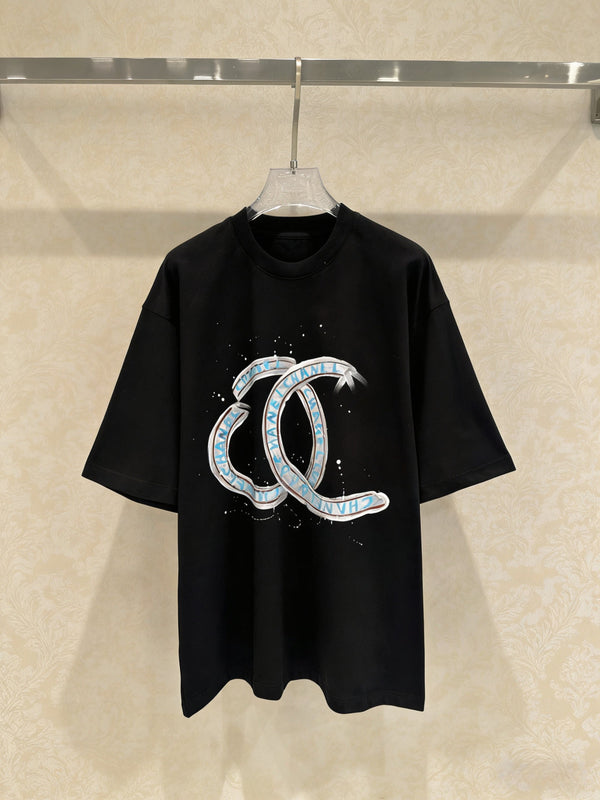 Chanel "CC" Letter Series Short-sleeved T-shirt Black in Cotton 127291