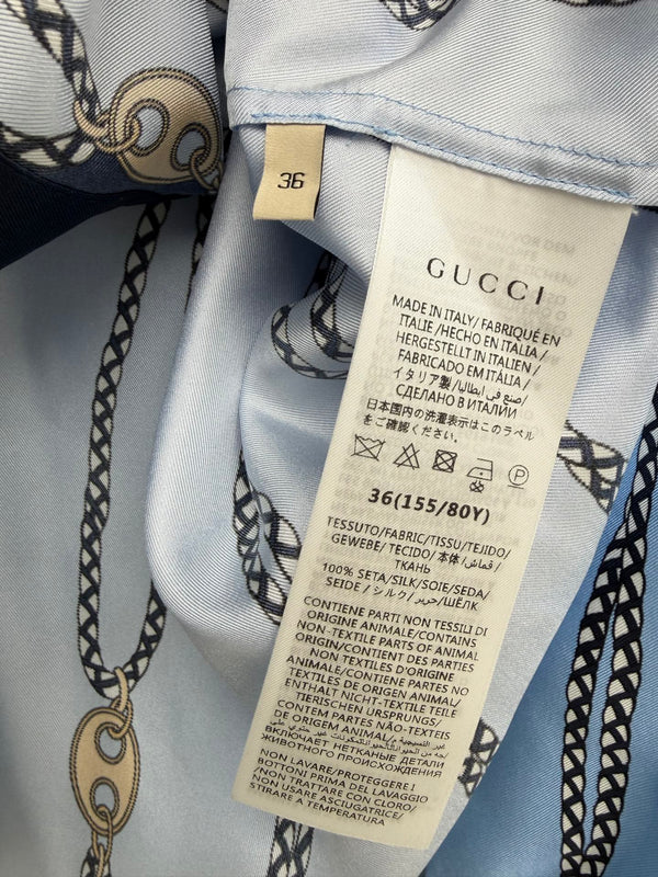 GG Chain Series Print Shirt Blue in Silk Twill 144472