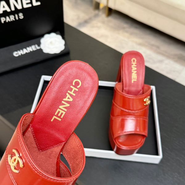 Chanel 2026 Runway Platform High-Heeled 12.5cm Sandals Orange-Red in Cowhide 673058