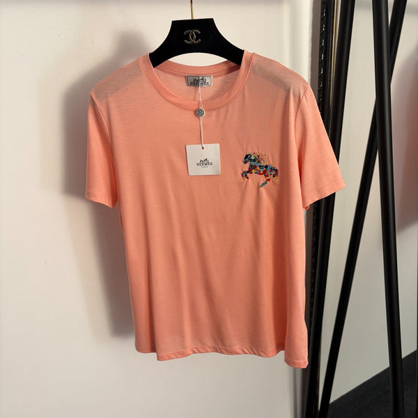 Hermes Pony Embroidery Short-Sleeve T-Shirt in Cotton 978342