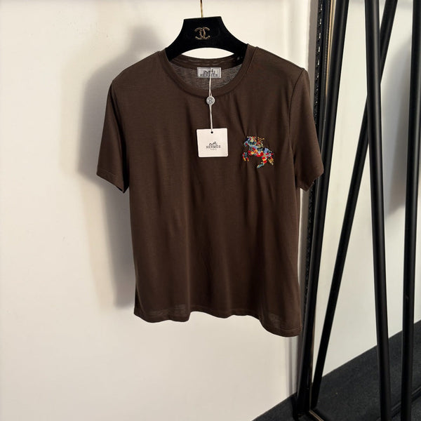 Hermes Pony Embroidery Short-Sleeve T-Shirt in Cotton 978342
