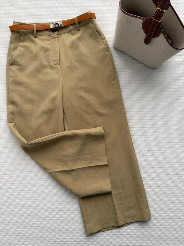 Hermes 26SS Cropped Wide-Leg Pants Khaki Brown in Cotton 938211