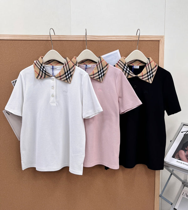 Burberry Check Collar Polo Shirt in Cotton