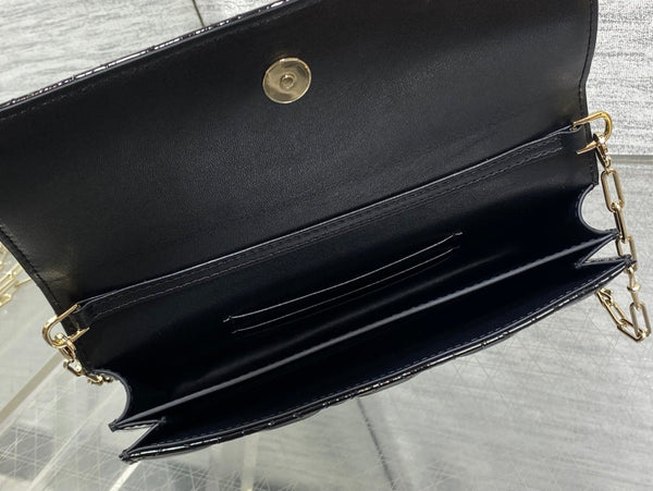 Dior 26 Bow Pearl Chain Clutch In Black Glossy Lambskin GHW