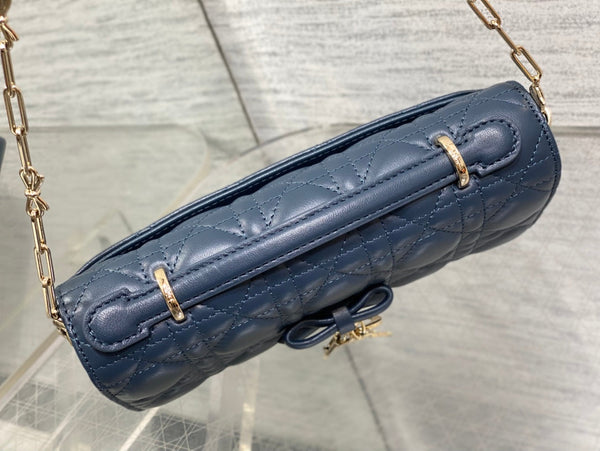 Dior 26 Bow Pearl Chain Clutch Navy Blue Lambskin GHW