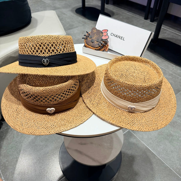 Chanel French Flat Top Hat Camel Brown in Straw 201565