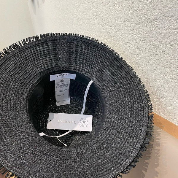 Chanel Bucket Hat Black in Straw 205630
