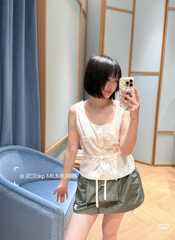 Miu Miu White drawstring vest with letter appliqué in Cotton