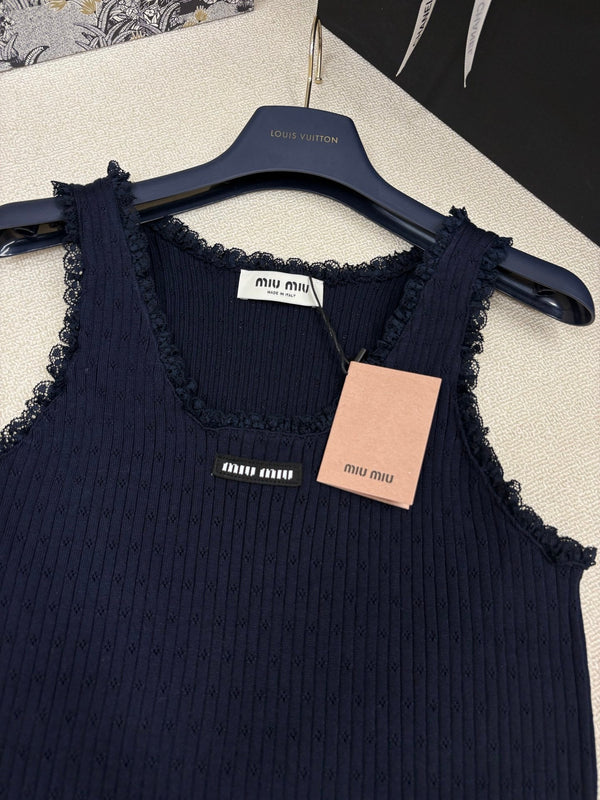 Miu Miu 26 Crew Neck Vest Black in Knitting 191317