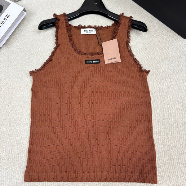 Miu Miu 26 Crew Neck Vest Brown in Knitting 191316