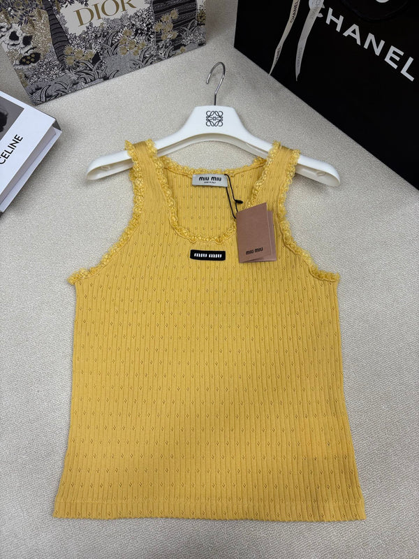 Miu Miu 26 Crew Neck Vest Yellow in Knitting 191315
