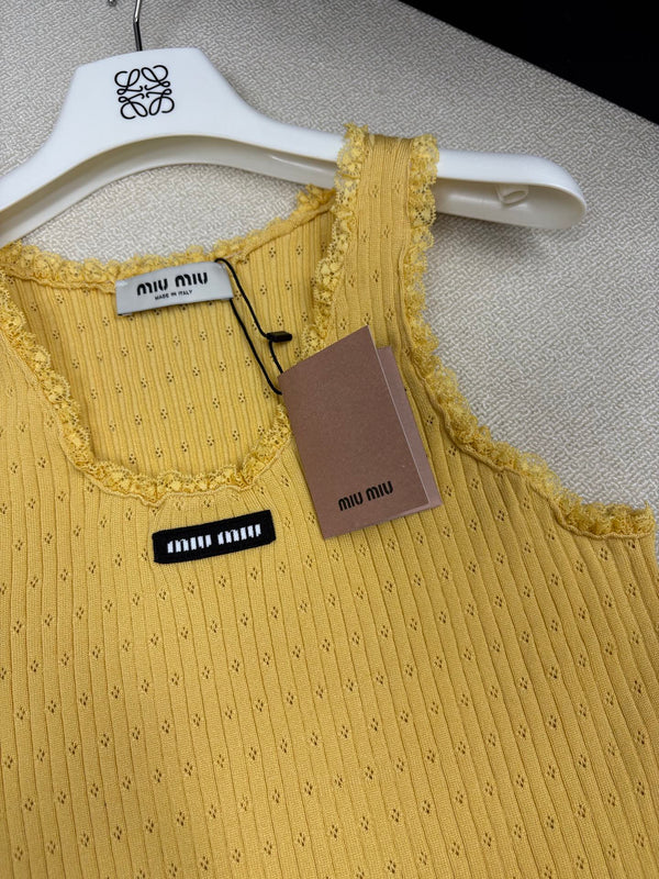 Miu Miu 26 Crew Neck Vest Yellow in Knitting 191315