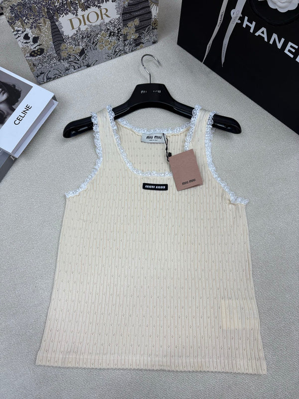 Miu Miu 26 Crew Neck Vest Cream in Knitting 191314