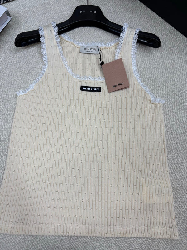 Miu Miu 26 Crew Neck Vest Cream in Knitting 191314