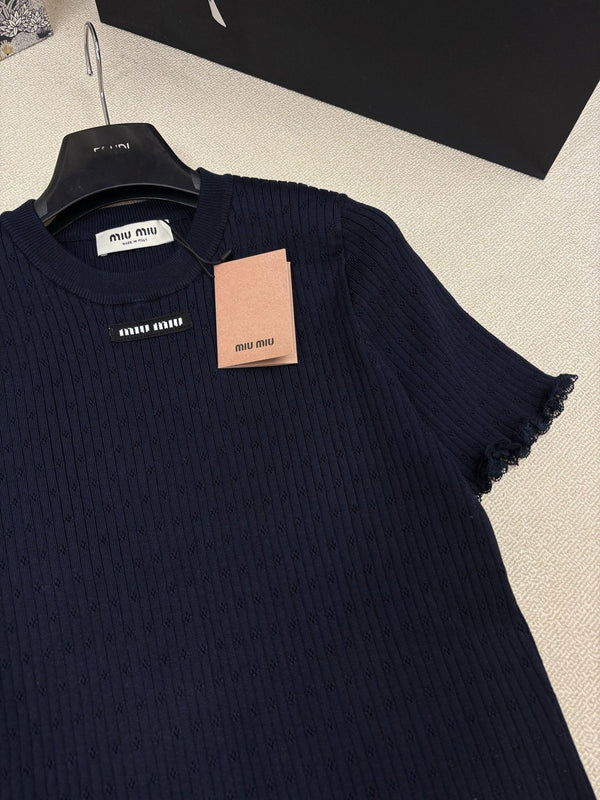 Miu Miu 26 Crew Neck Short-Sleeve Top Black in Knitting 191309