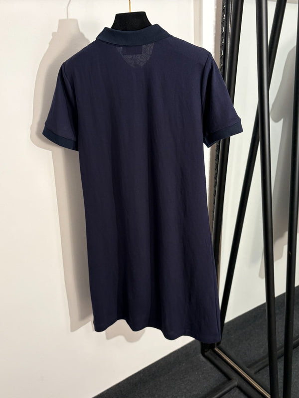Miu Miu Polo Collar Short-Sleeve Dress Navy Blue in Cotton 190632