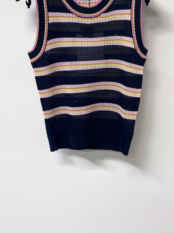 Chanel Two-Tone Vest Pink Black in Tencel 194368