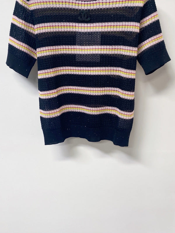 Chanel Two-Tone Short-Sleeve T-Shirt Pink Black in Tencel 194365
