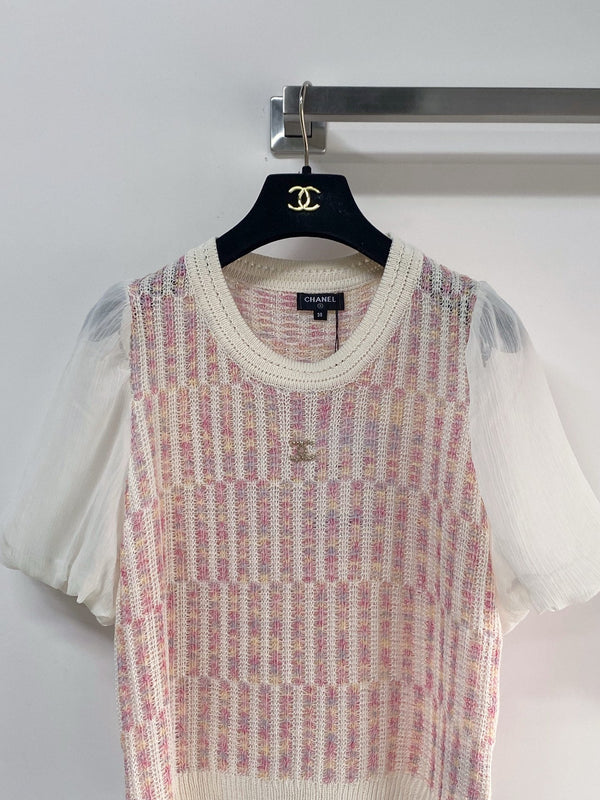 Chanel Short-Sleeve Puffed Sleeves Pink in Wool 194335