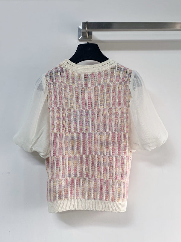 Chanel Short-Sleeve Puffed Sleeves Pink in Wool 194335