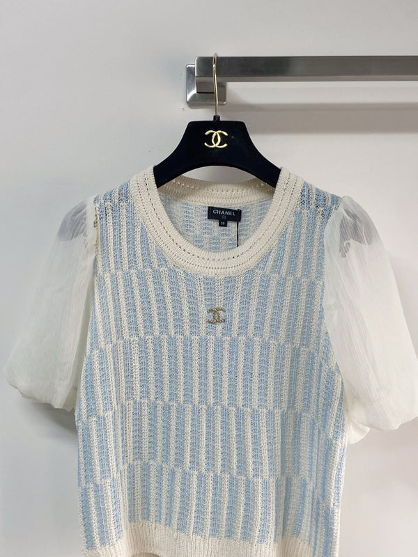 Chanel Short-Sleeve Puffed Sleeves Blue in Wool 194334
