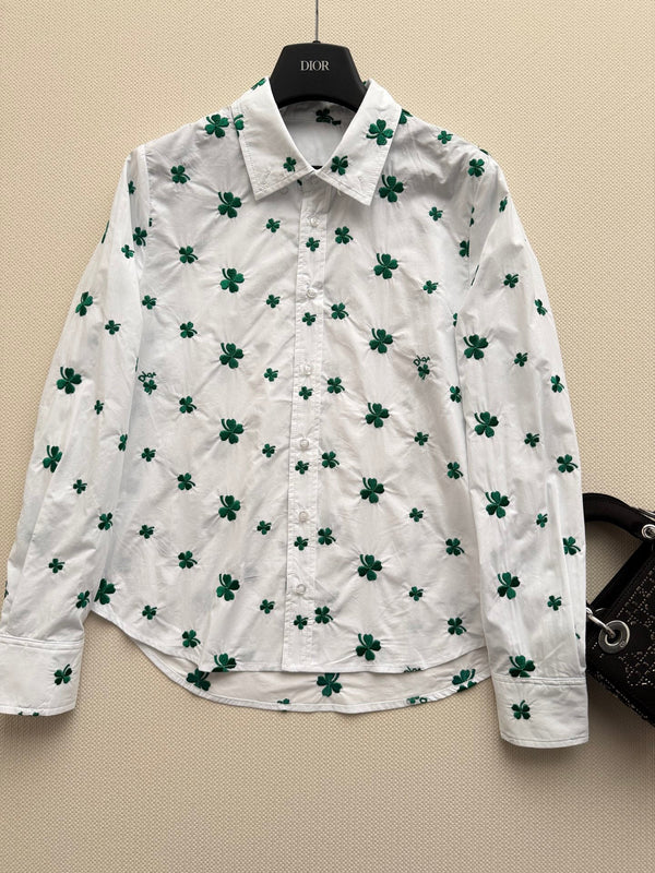 Dior 26SS a Four-leaf Clover Print Shirt White in Cotton 198140
