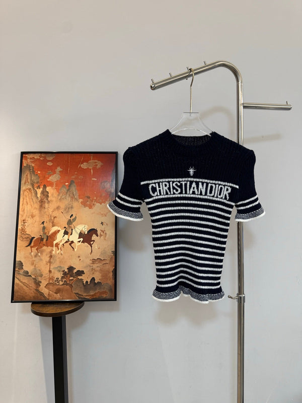 Dior Knitwear Short-Sleeve White Black in Wool textile