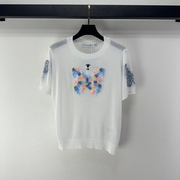 Dior Butterfly Knit Short-Sleeve T-Shirt White in Wool 360700