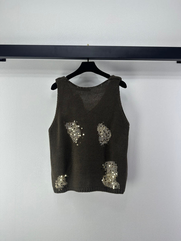 Dior Sequin Knit Vest Olive Green in Nylon 360692
