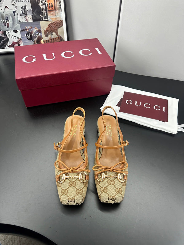 Gucci Horsebit Slingback Brown in Denim 688319