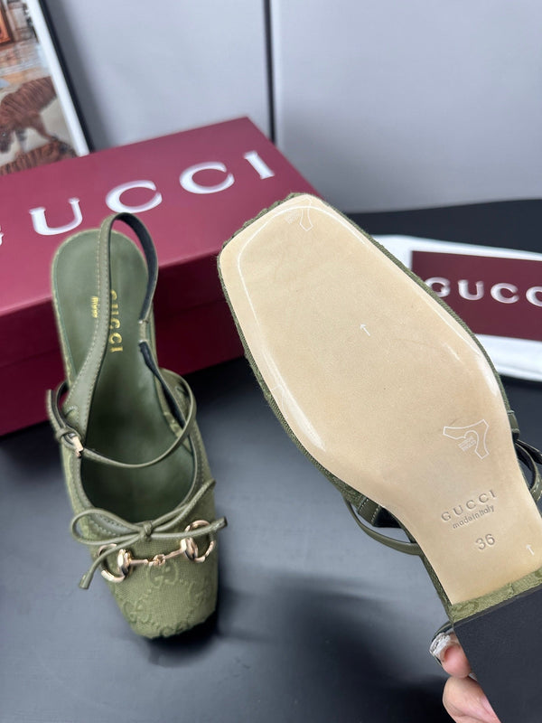Gucci Horsebit Slingback Green in Denim 688317
