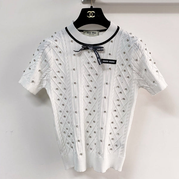 Miu Miu Short-Sleeve T-Shirt White in Acrylic 204091