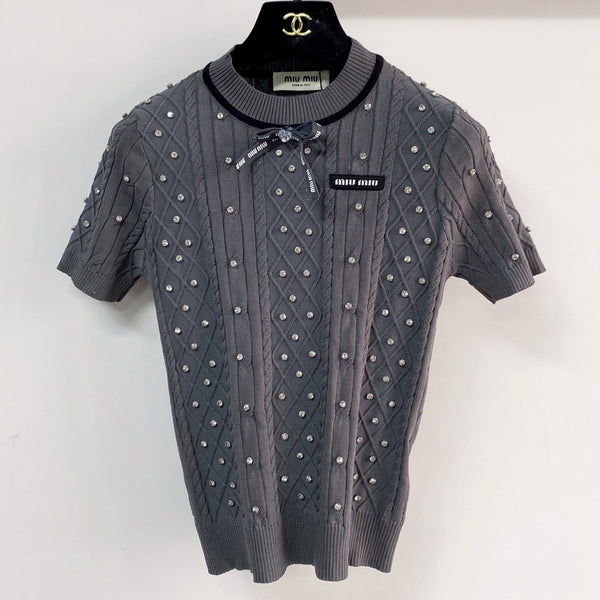 Miu Miu Short-Sleeve T-Shirt Gray in Acrylic 204090