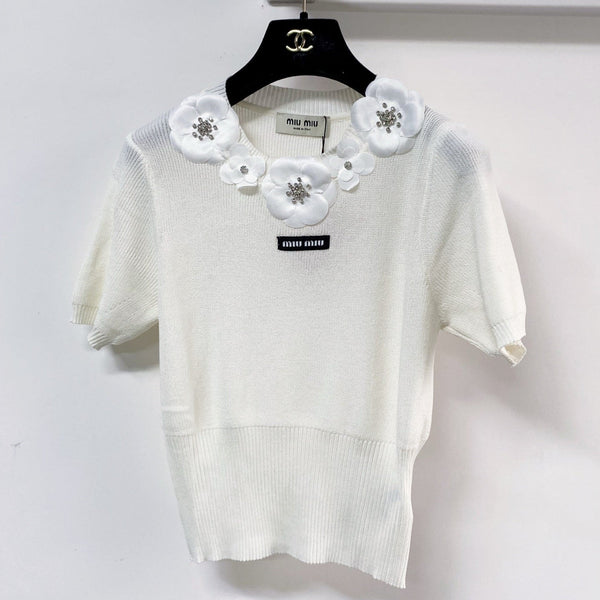 Miu Miu Short-Sleeve T-Shirt White in Wool 204064