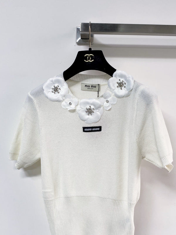 Miu Miu Short-Sleeve T-Shirt White in Wool 204064
