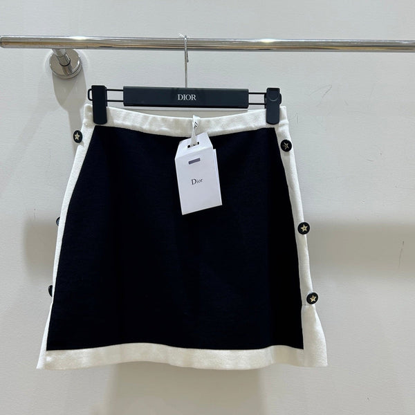 Dior Black and White Color-blocked Midi Skirt in Viscose 214023