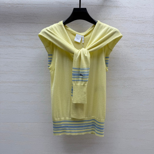 Dior Striped Shawl-style Knit Top Yellow Lemon in Cashmere 212930