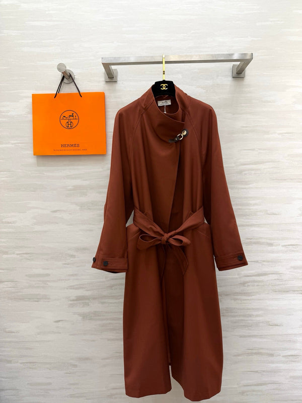 HM Stand Collar Trench Coat Brown in Cotton and Polyester 221623