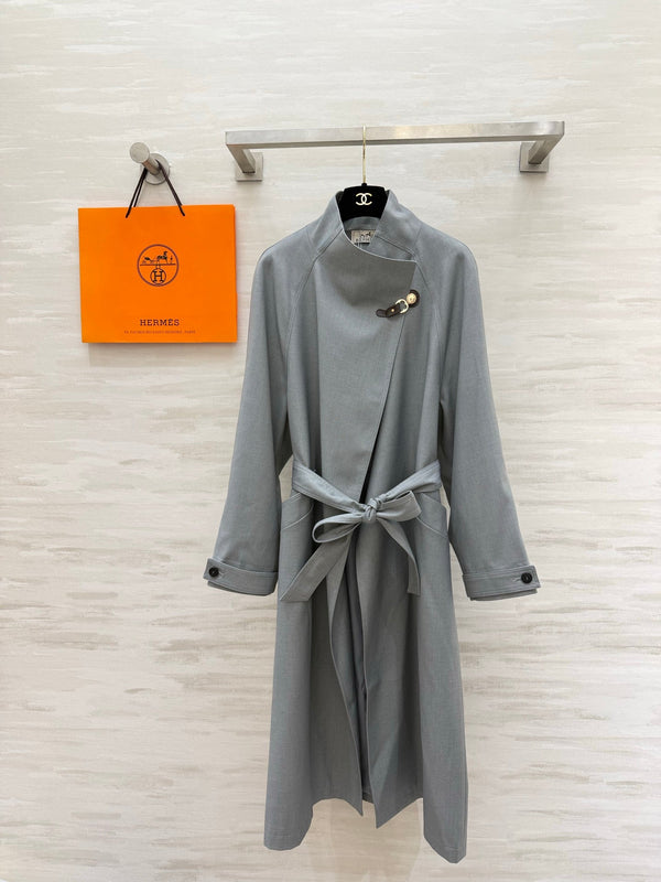 HM Stand Collar Trench Coat Gray in Cotton and Polyester 221621