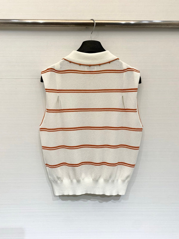 HM White and Orange Striped Sleeveless Polo Knit Vest in Polyester 195932