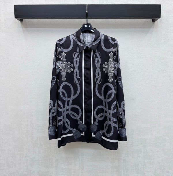 HM 26  Printed Long-Sleeve Shirt Black in Mulberry Silk 180937