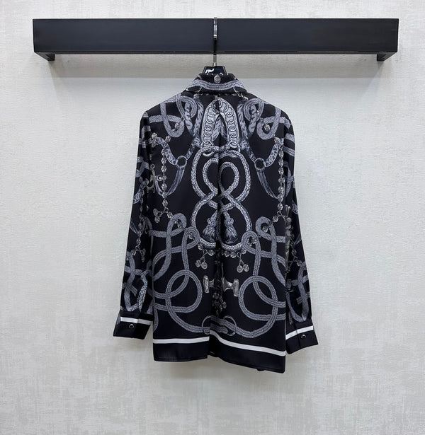 HM 26  Printed Long-Sleeve Shirt Black in Mulberry Silk 180937