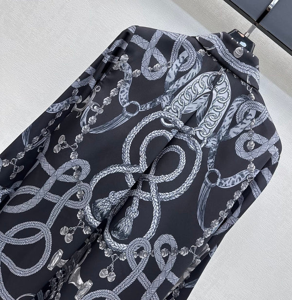 HM 26  Printed Long-Sleeve Shirt Black in Mulberry Silk 180937