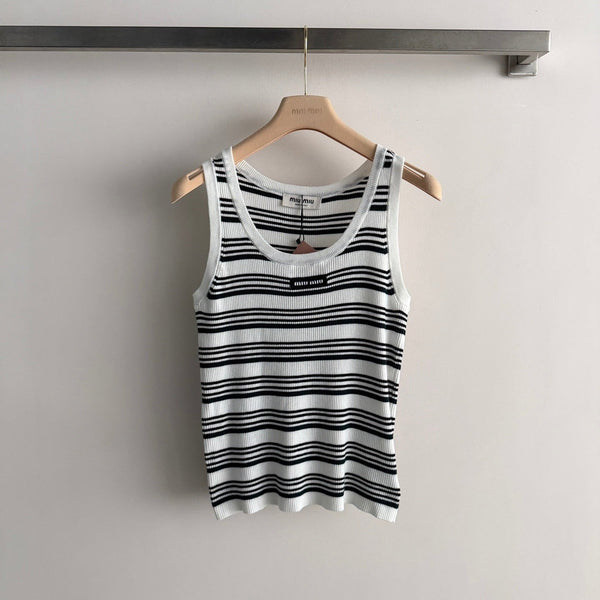 Miu Miu 26SS Striped Knit Vest White in Wool 223080