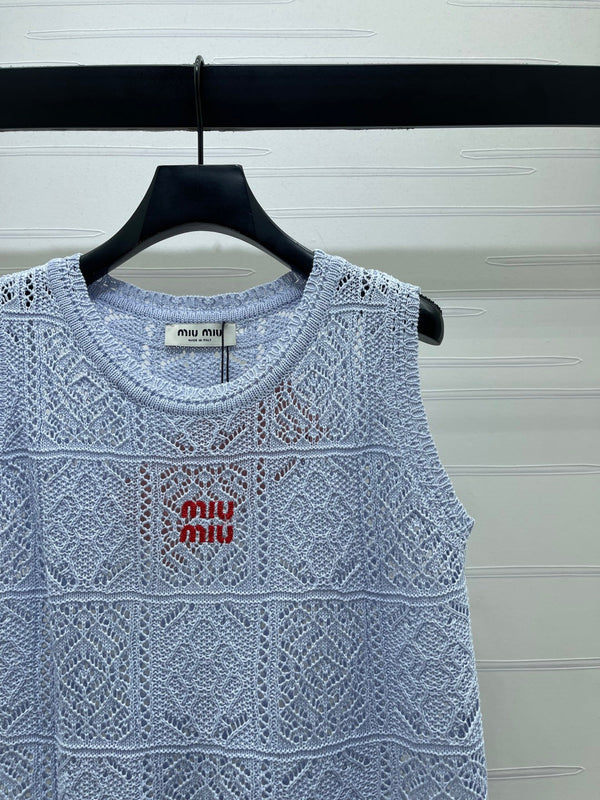 Miu Miu 26 Pattern Vest Blue in Wool 221698