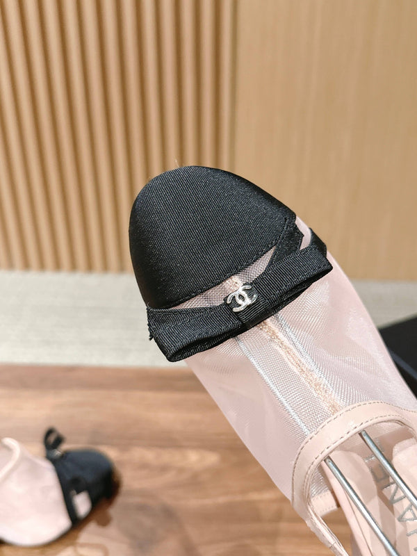 CC 26SS Slingback 80 with Bow Light Pink Black in Mesh 692549